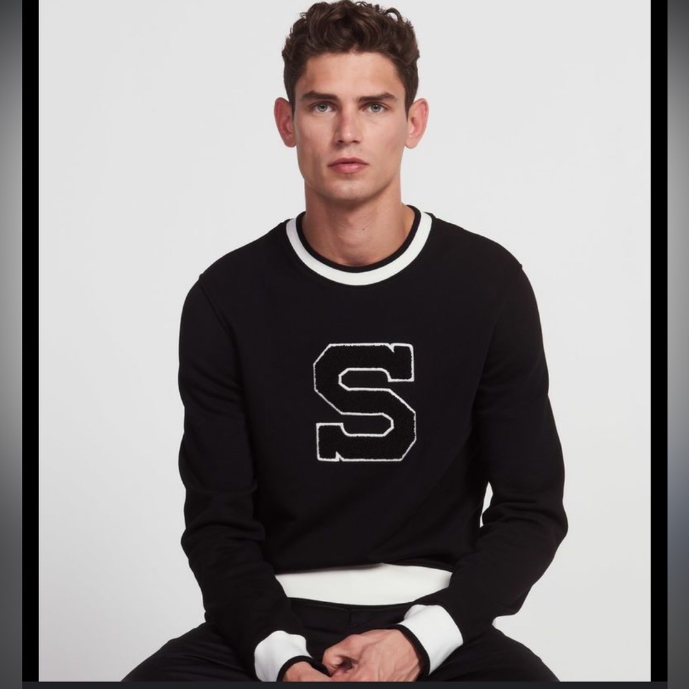 Sandro Men’s Black and white S Crewneck Sweater XL